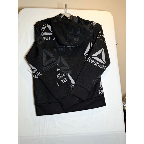Reebok Men’s Black All Over Logo Hoodie Sweatshirt Pullover Size S Athletic - Picture 3 of 5